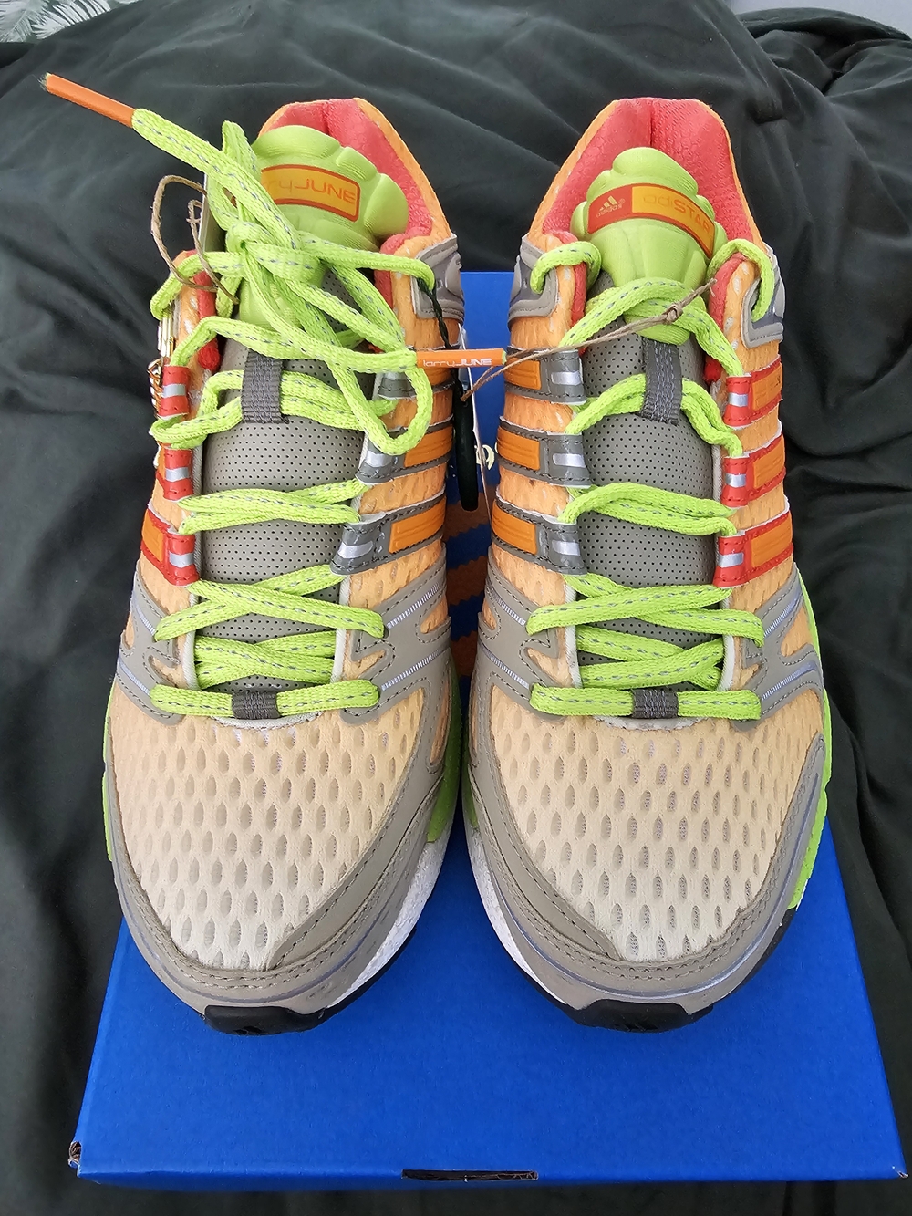 Adidas Larry June Supernova Neutral Running Shoes - Beige w Neon Green & Orange